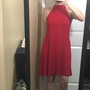 Red high neck swing dress